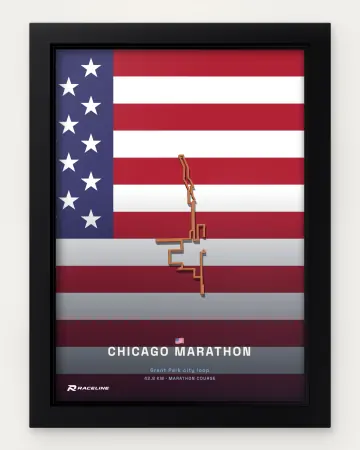 Chicago marathon course in a framed flag view